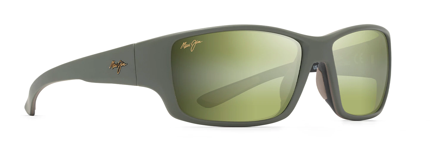 maui jim local kine sunglasses for sight fishing in khaki with green lenses