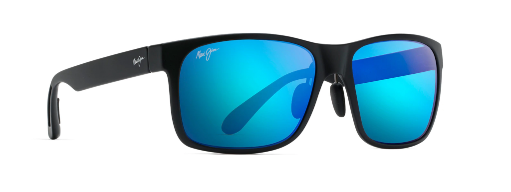maui jim red sands sunglasses in matte black with blue lenses