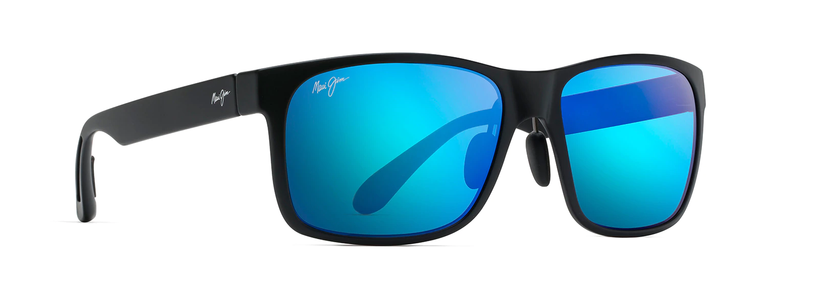 maui jim red sands sunglasses in matte black with blue lenses