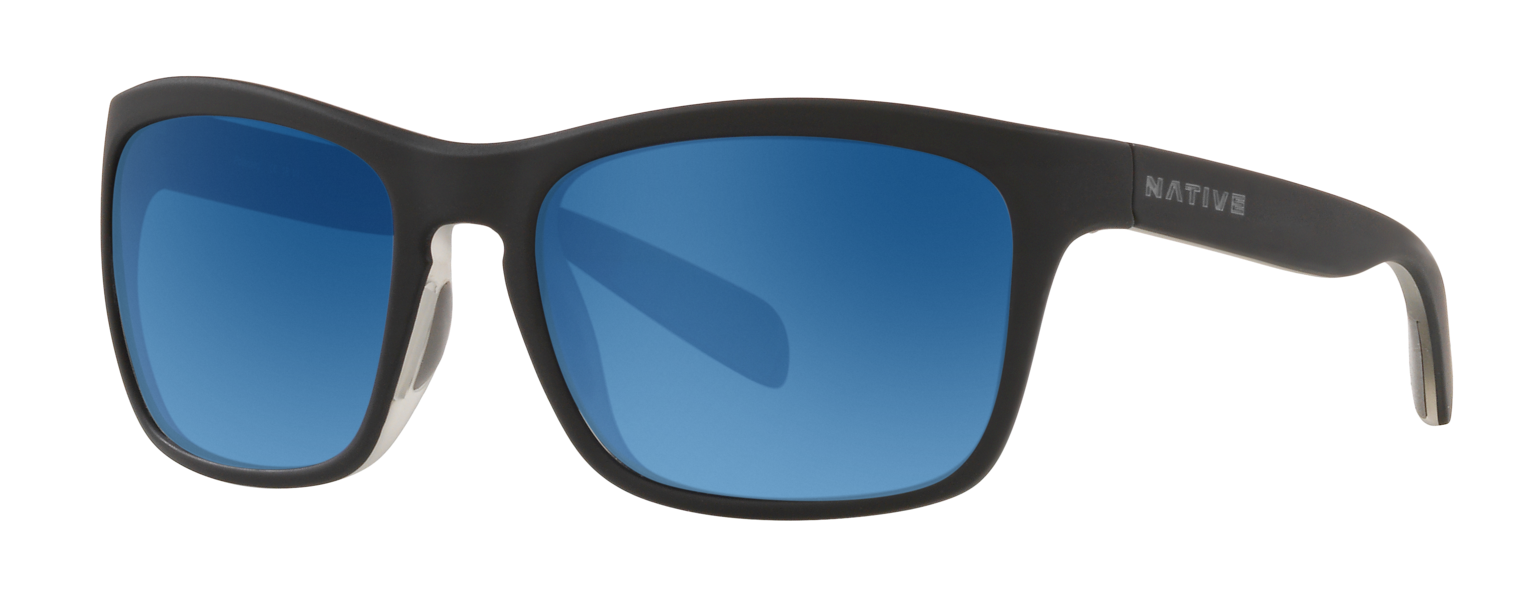 native penrose sunglasses in black with blue lenses in lineup of best athleisure sunglasses for small faces