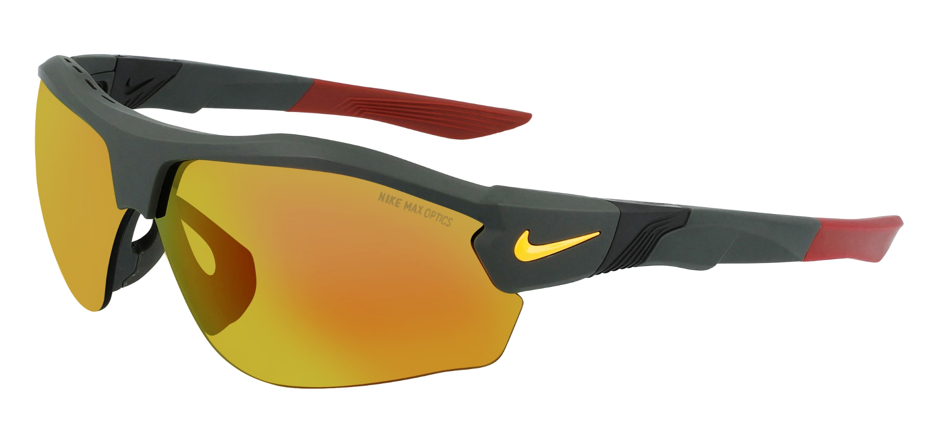 nike show x3 baseball sunglasses with interchangeable lenses in matte sequoia with grey orange lenses