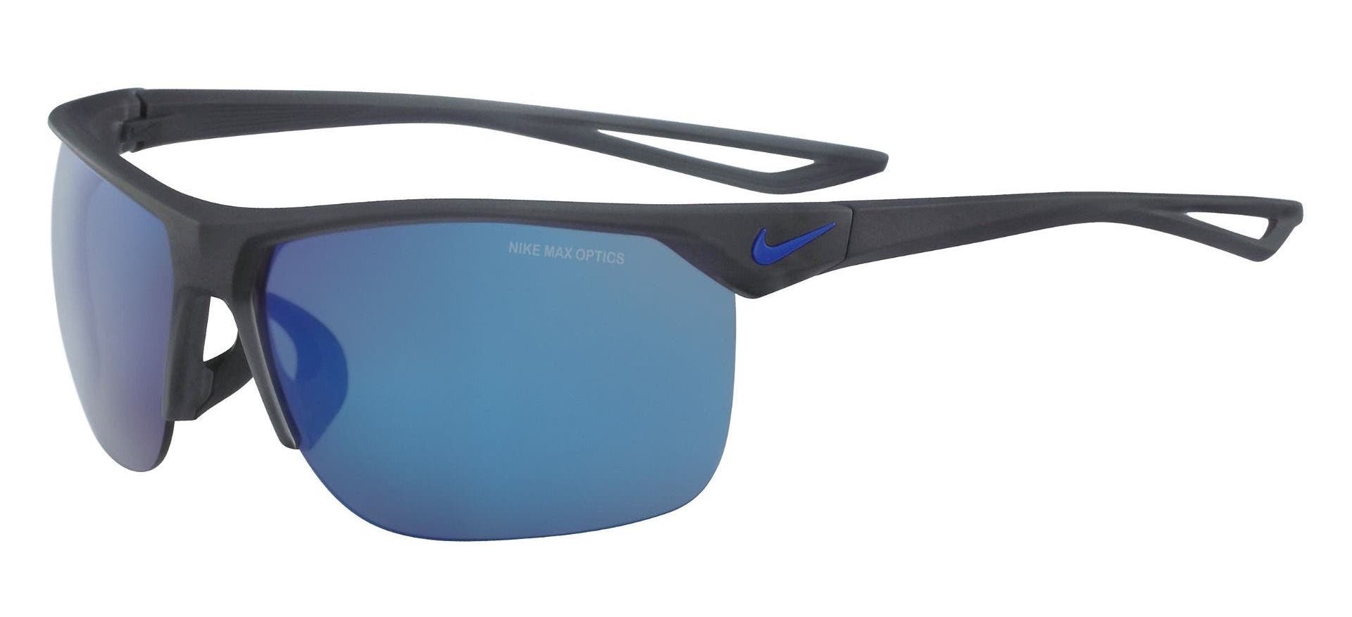nike trainer sunglasses in matte grey with blue mirror lenses