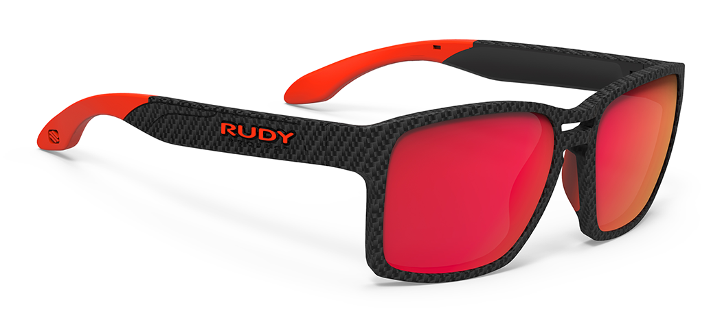 rudy project spinair 57 sunglasses in grey black with red lenses and temples