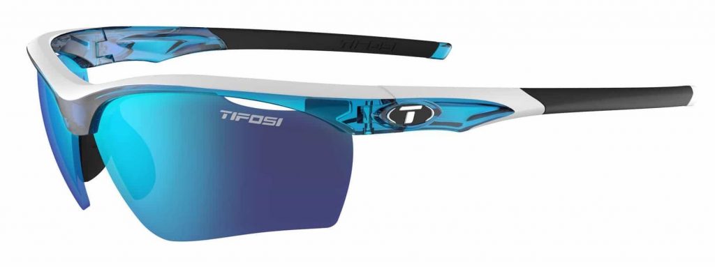 Tifosi Vero tennis sunglasses with interchangeable lenses in white and blue.