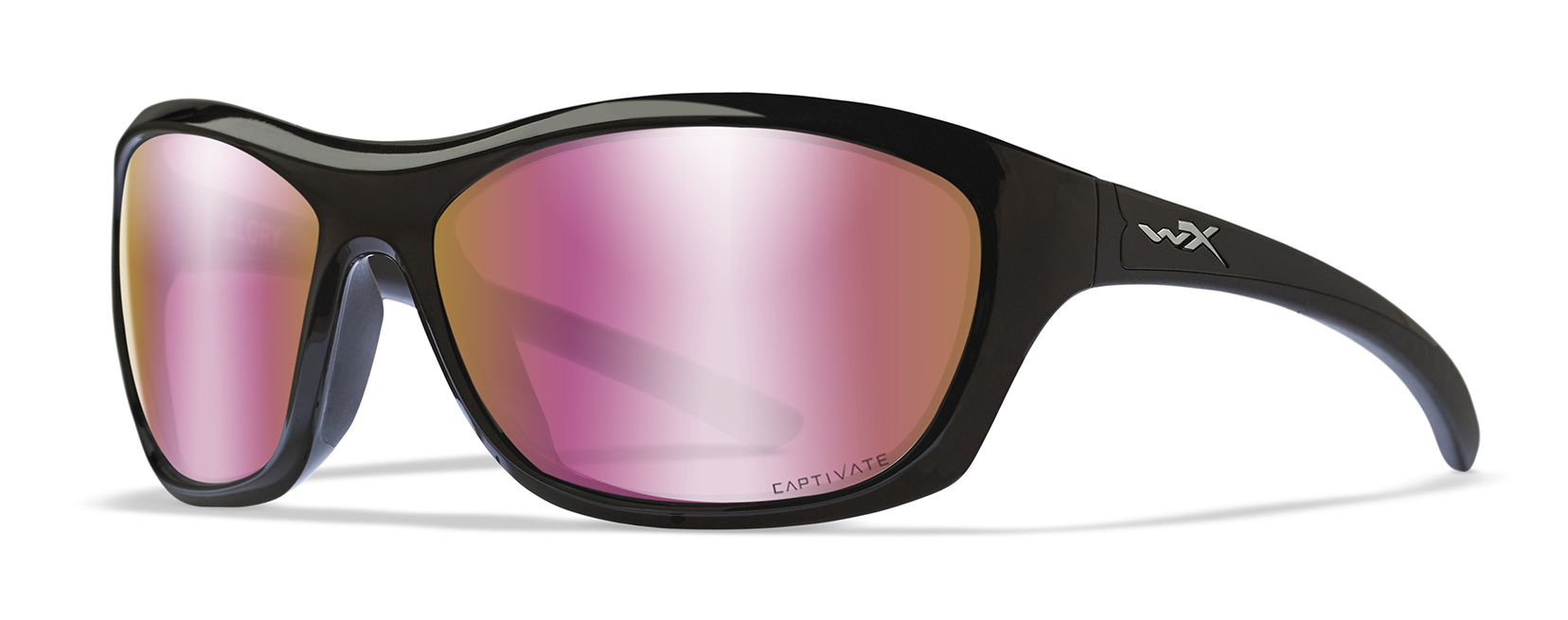 wiley x glory women's sunglasses in shiny black with rose gold lenses