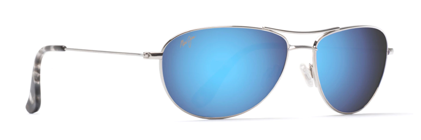 maui jim baby beach aviator sunglasses in silver with blue mirror lenses