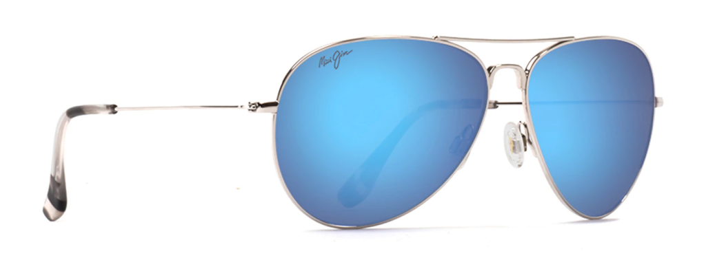 mirrored aviator sunglasses maui jim mavericks in silver with blue mirrored lenses
