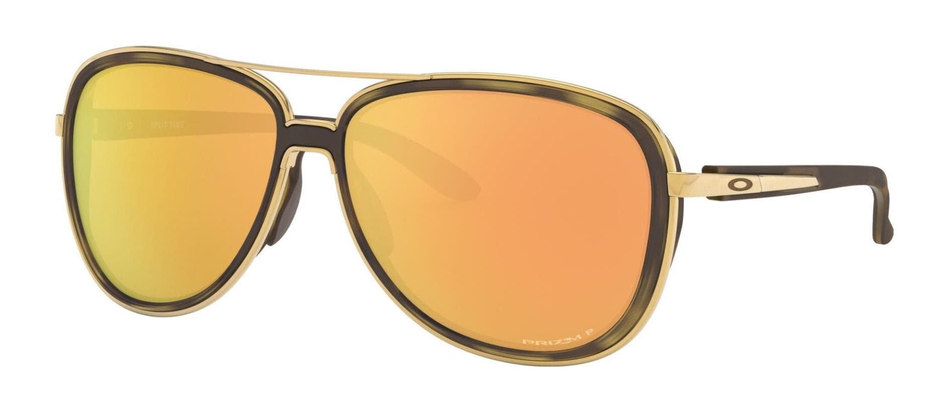 oakley split time aviator sunglasses in brown and gold with orange copper mirrored lenses