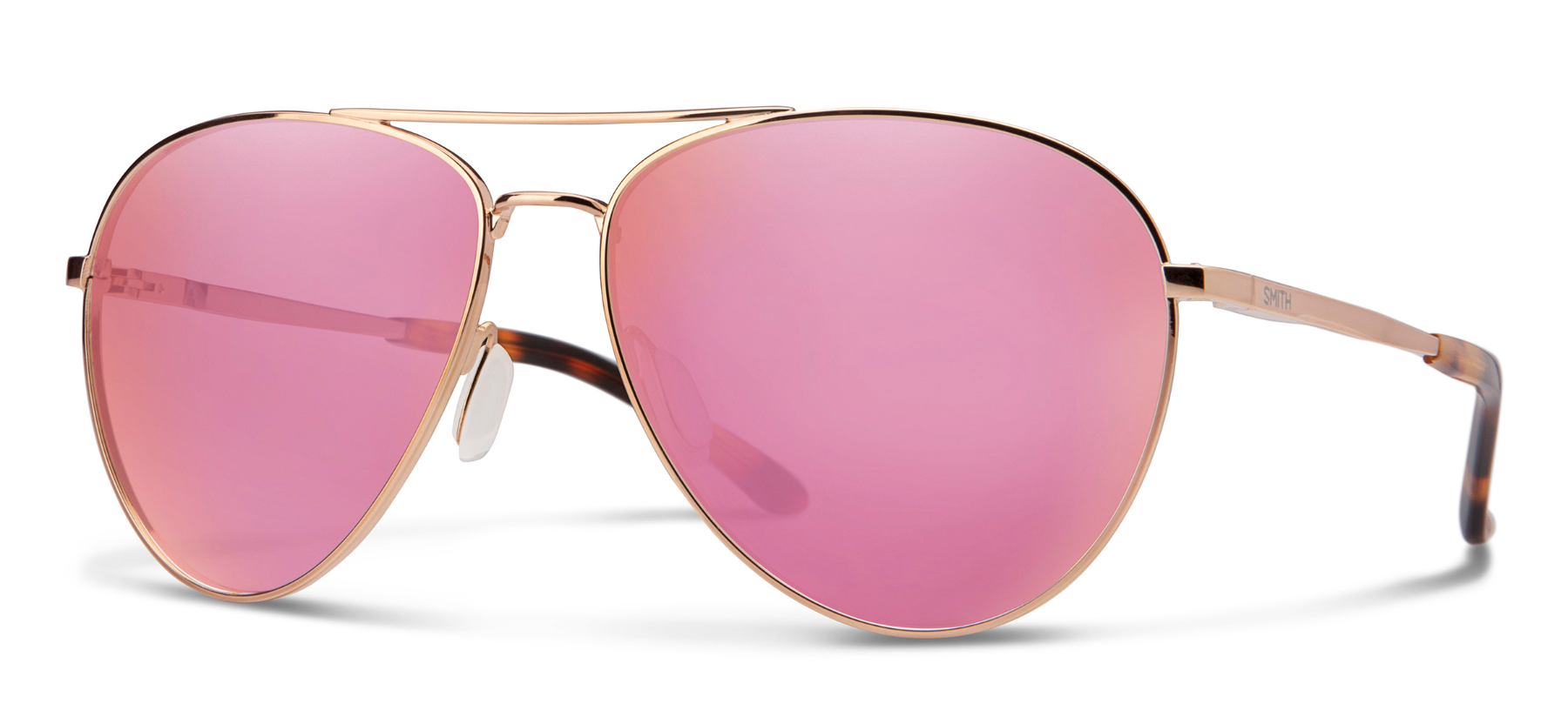 smith layback aviator sunglasses in rose gold with pink mirrored lenses