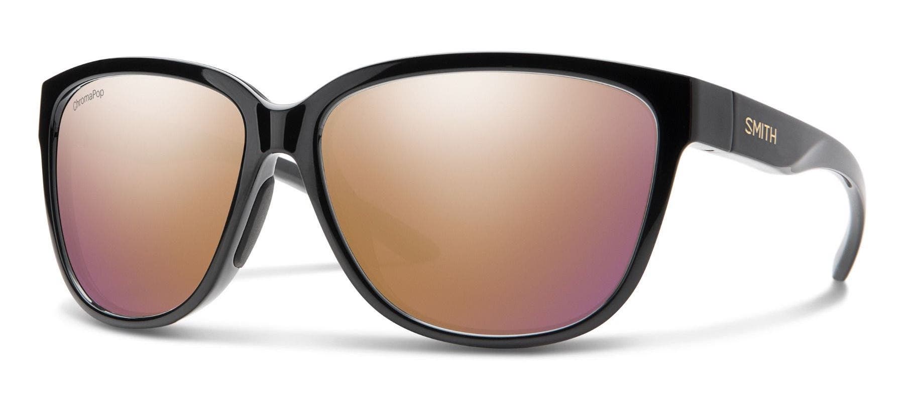 smith monterey sunglasses in black with rose gold polarized lenses in lineup of best fishing sunglasses for small faces