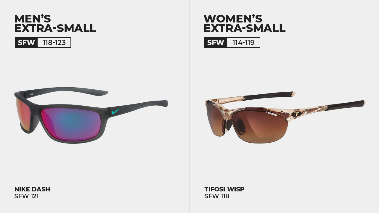 Extra Small Sunglasses. Men: SFW 118-123 Women: SFW 114-119