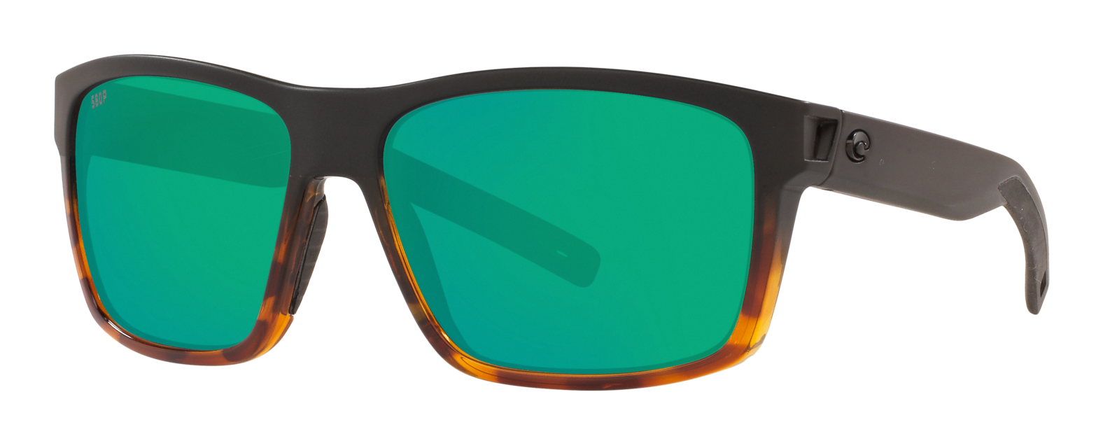 costa slack tide mens hiking sunglasses in black & tortoise with green mirror lenses