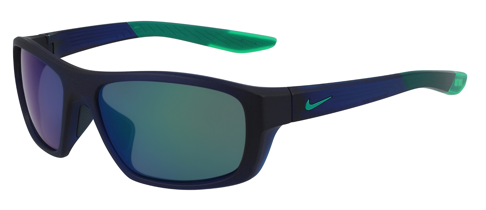 final frame in best mens prescription cycling sunglasses the nike brazen boost in dark matte black, blue, and green with green mirror lenses