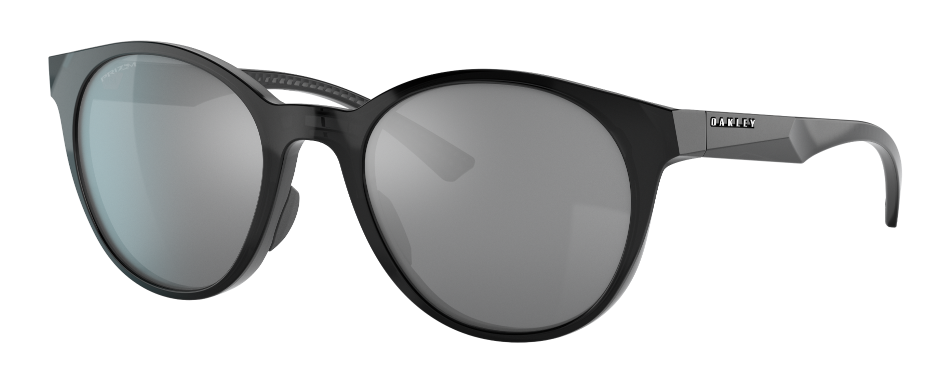 oakley spindrift round sunglasses in polished black with prizm black lenses