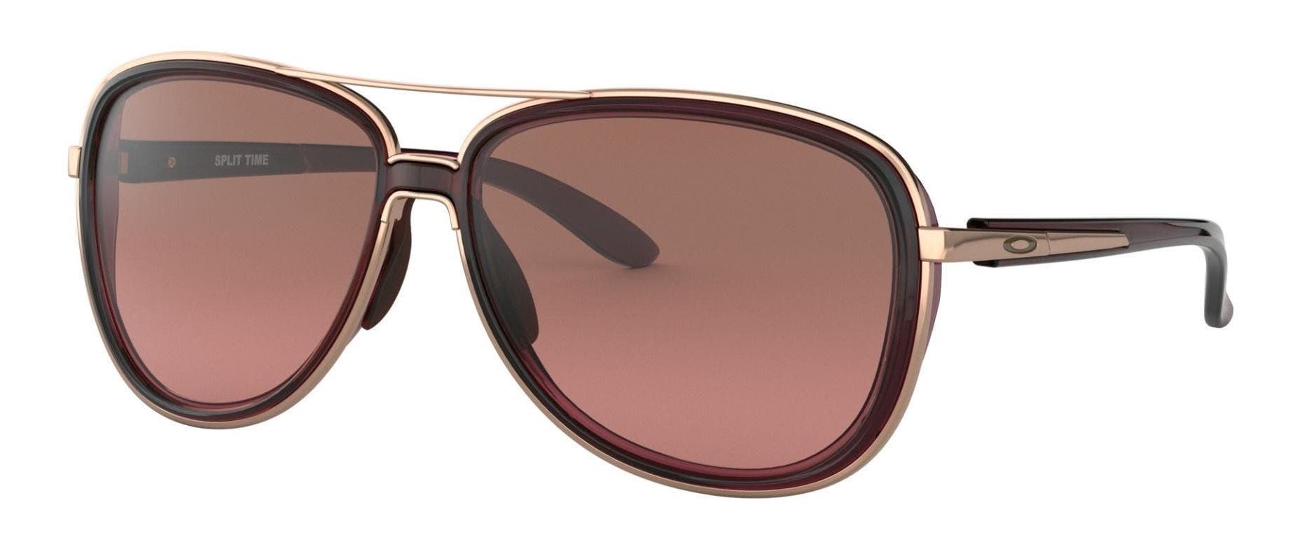 oakley split time women's sunglasses in rose gold metal frame with red gradient lenses