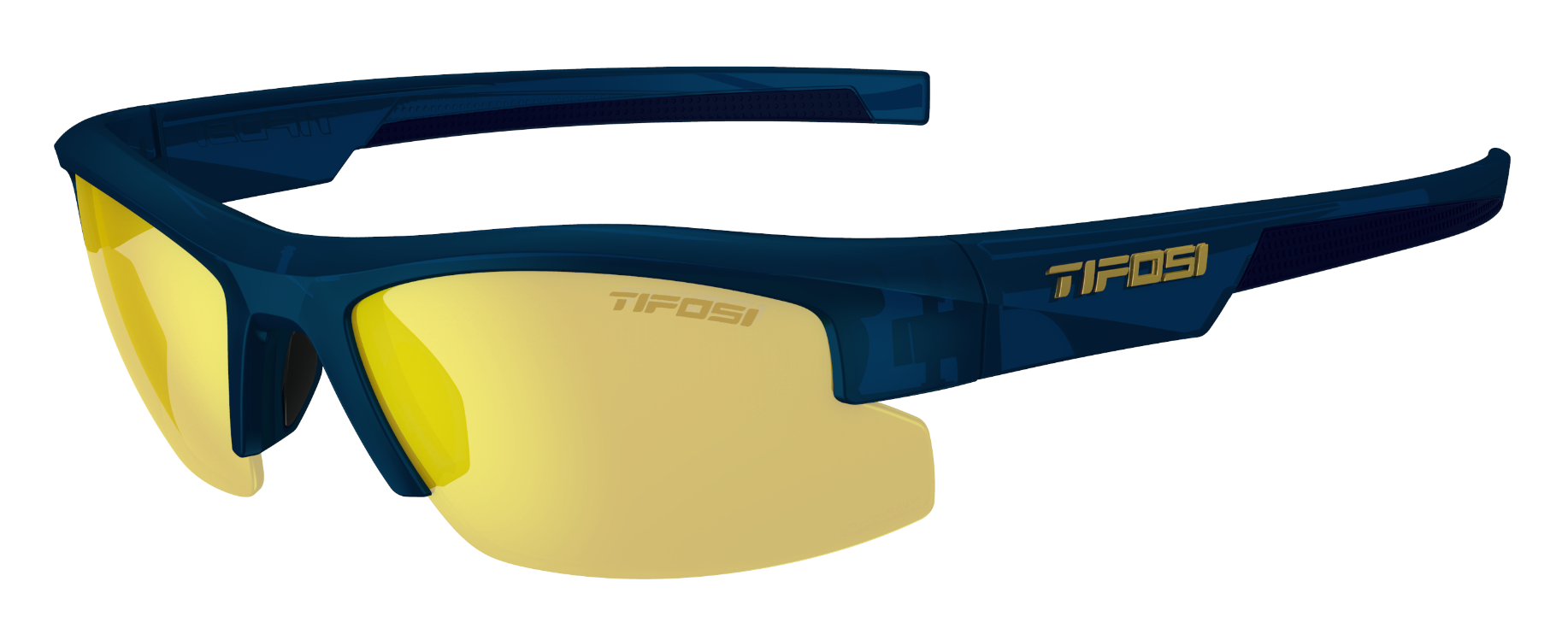 tifosi shutout sunglasses in gold and navy with yellow lenses