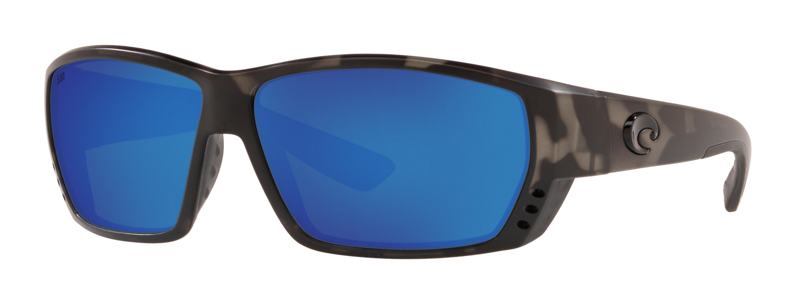 costa tuna alley sunglasses in tiger shark grey black print with blue mirror lenses