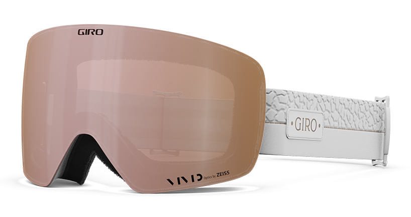 Giro Contour RS snow goggle in white with rose gold shield lens.