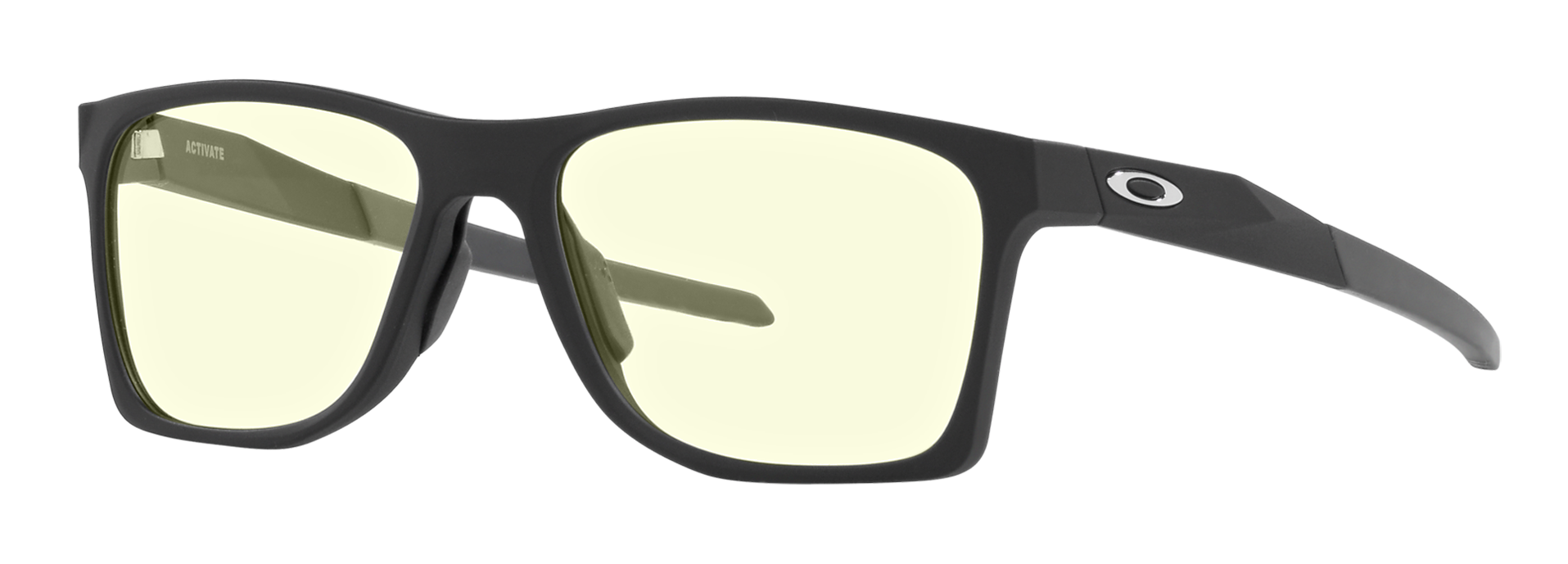 Oakley Activate gaming glasses in satin black with Oakley PRIZM Gaming blue light lenses.