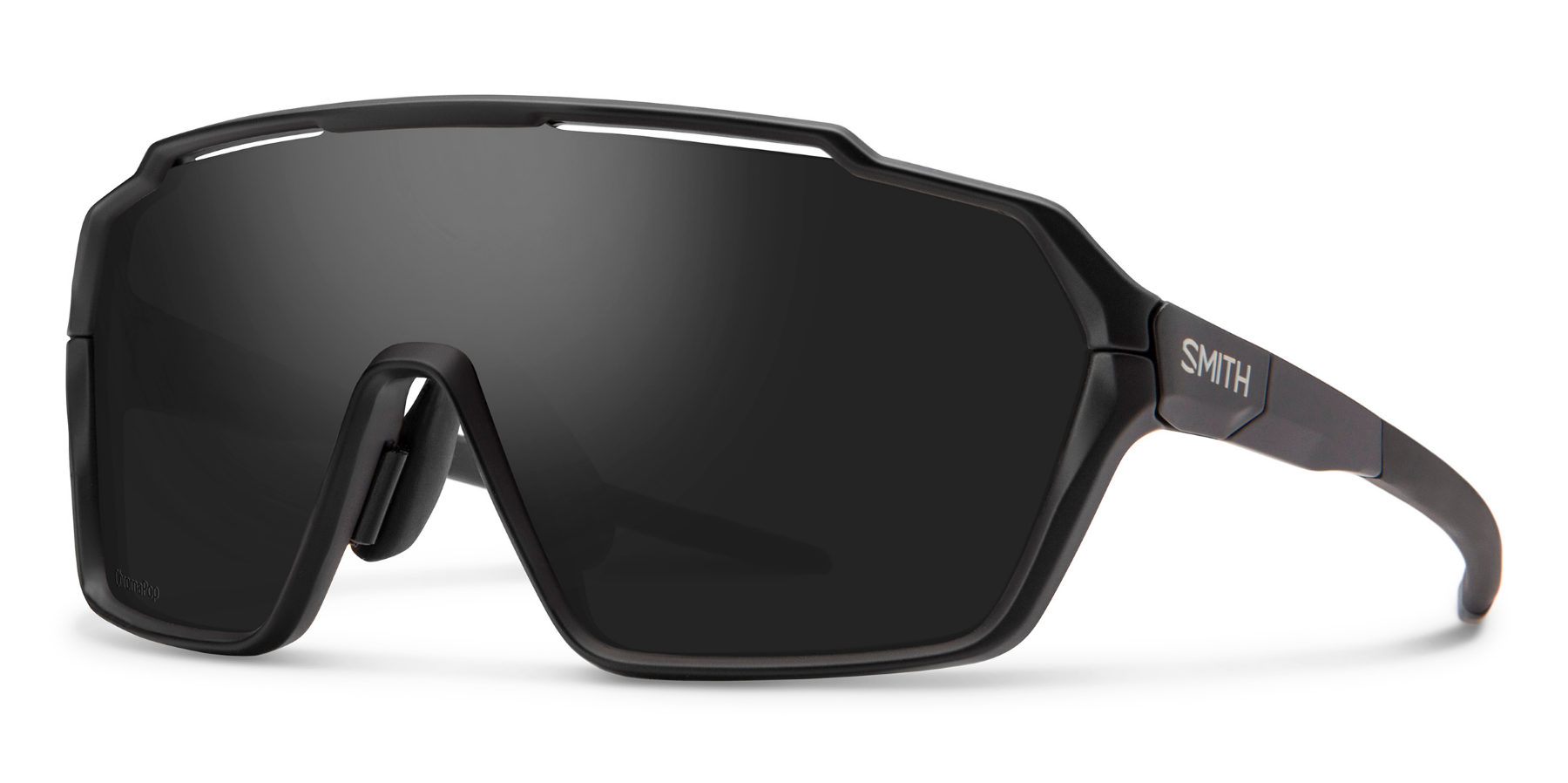 smith shift mag in black with black lens featured in lineup of best cycling sunglasses with interchangeable lenses