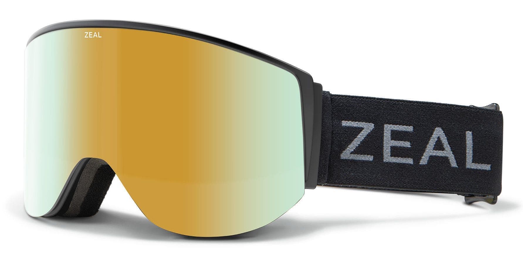 Zeal Optics Beacon ski snow goggle in black with alchemy mirror lens. 