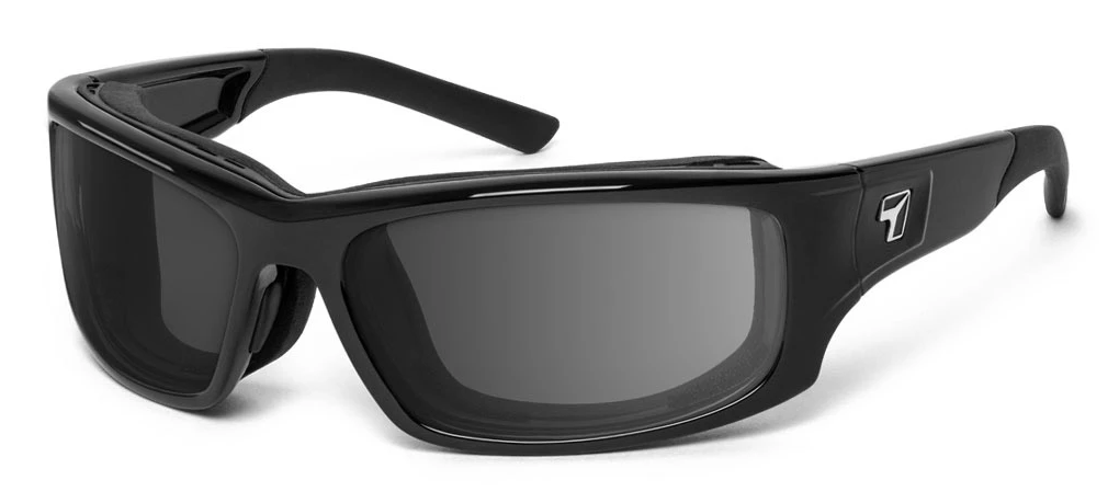 7Eye Panhead polarized motorcycle sunglasses in glossy black with polarized gray lenses.
