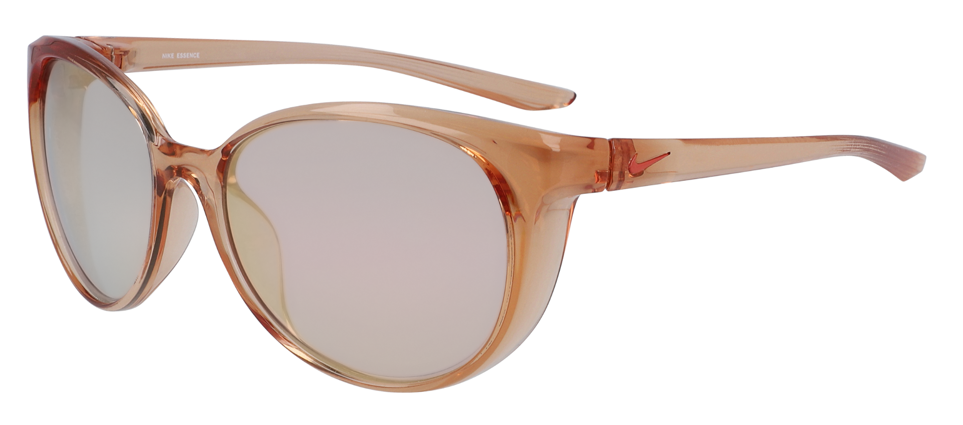 Nike Essence women's sunglasses in light coral with light rose gold mirror lenses.
