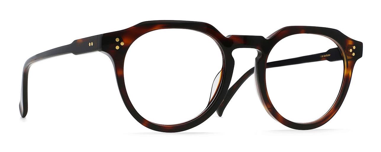 RAEN Baley eyeglasses in tortoise with round clear prescription lenses.