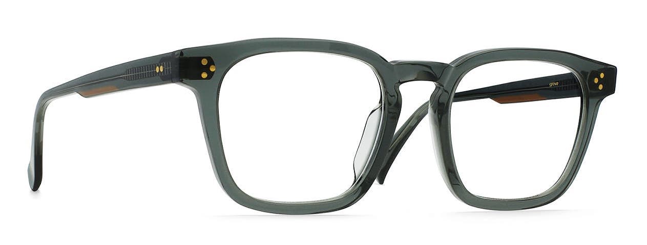 New RAEN eyeglasses for Fall Winter 2021, the Kovack eyeglasses. Grove color with square clear lenses.