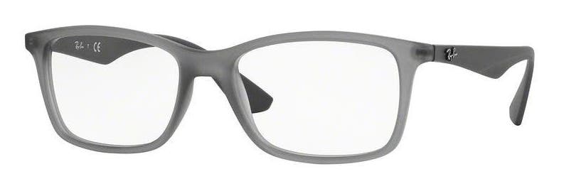 Ray-Ban RB7047 men's glasses in matte transparent grey with clear rectangular lenses.