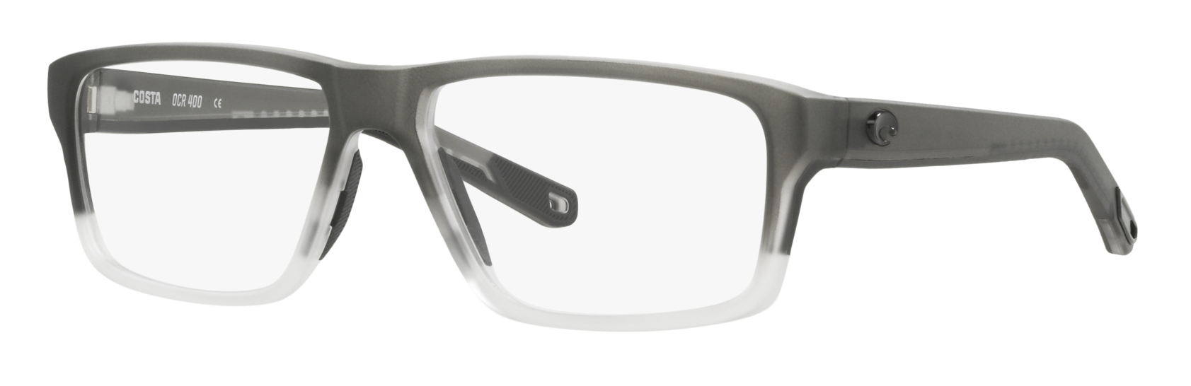 New Costa Glasses the Ocean Ridge 400 in matte gray with clear lenses.