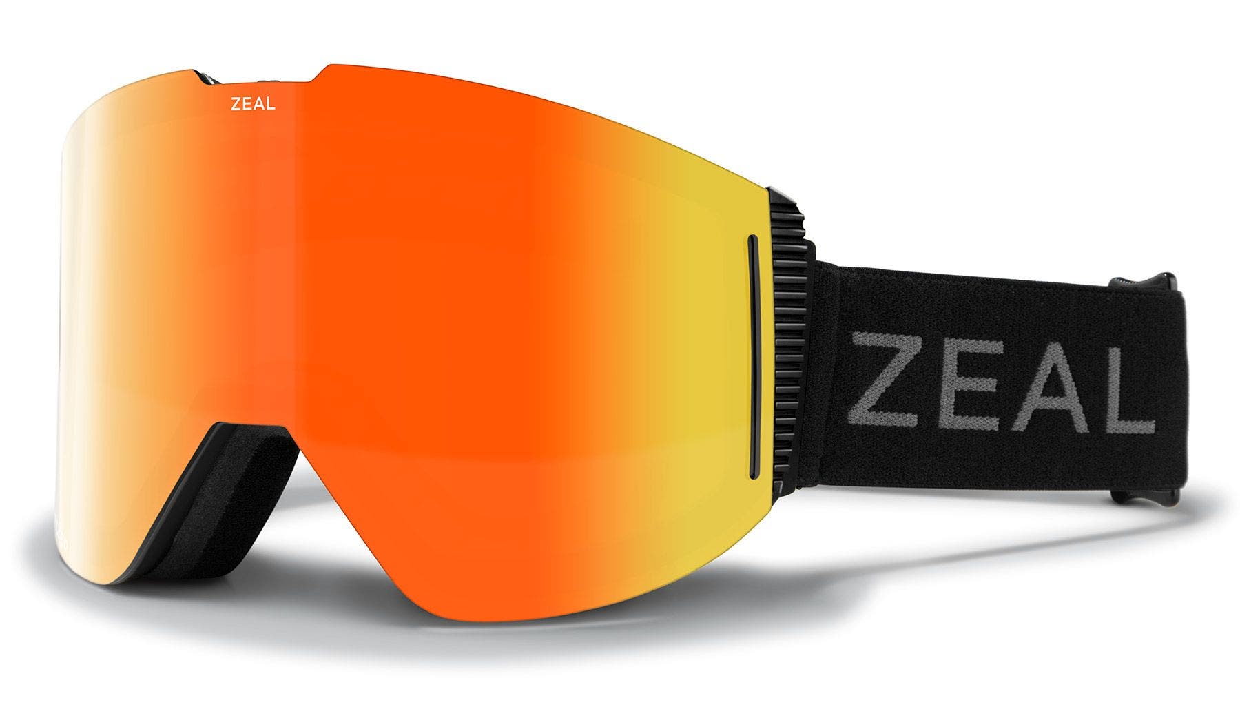 Zeal Lookout polarized ski goggles in black with orange shield lens.