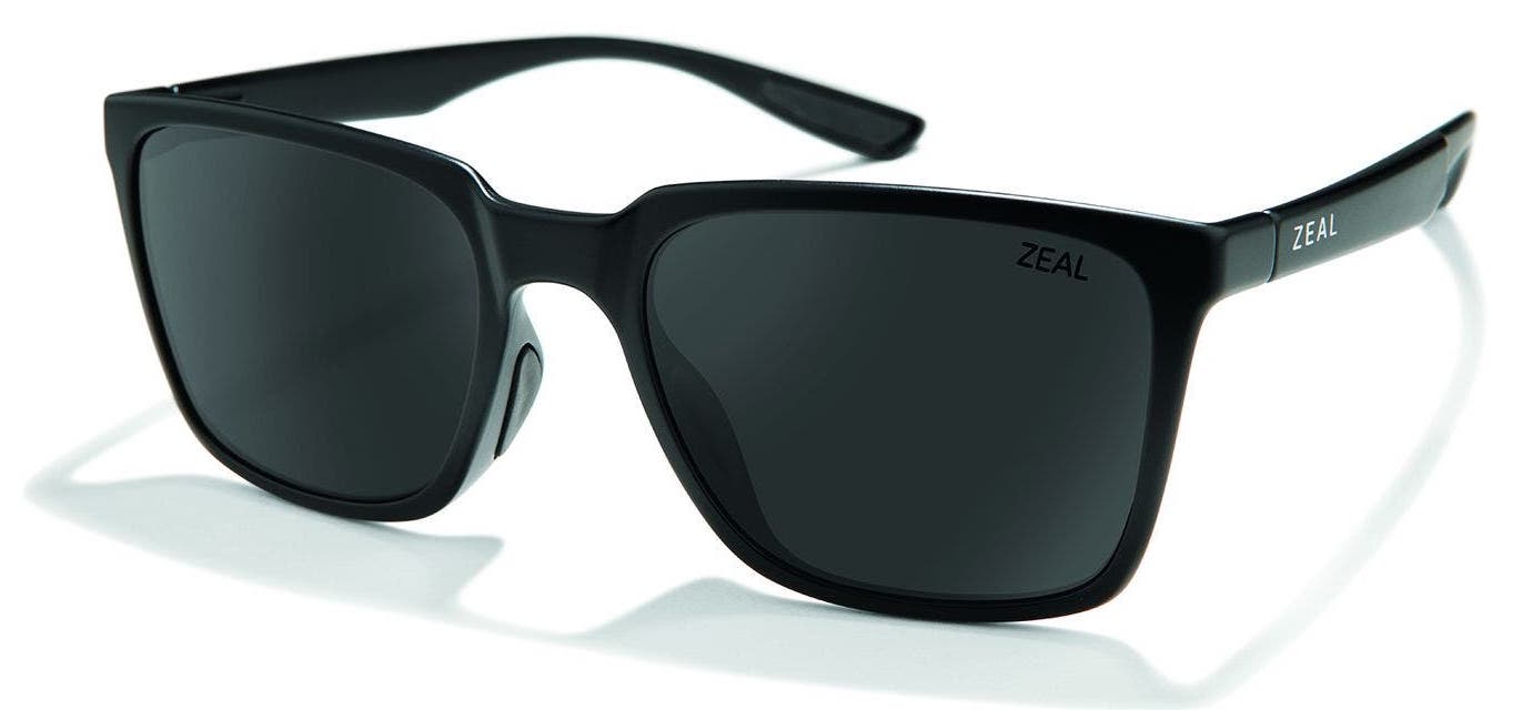 Zeal Optics Campo sunglasses in matte back with square smoke grey lenses.