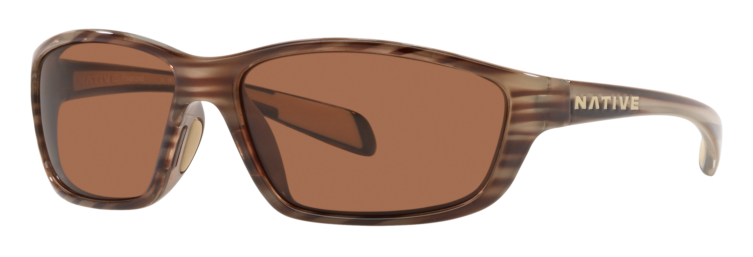 Native Eyewear Kodiak sunglasses in wood brown with brown polarized wrap lenses.