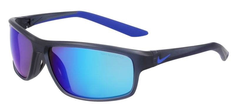 Nike Rabid 22 sunglasses in matte dark grey and blue with blue mirror lenses.