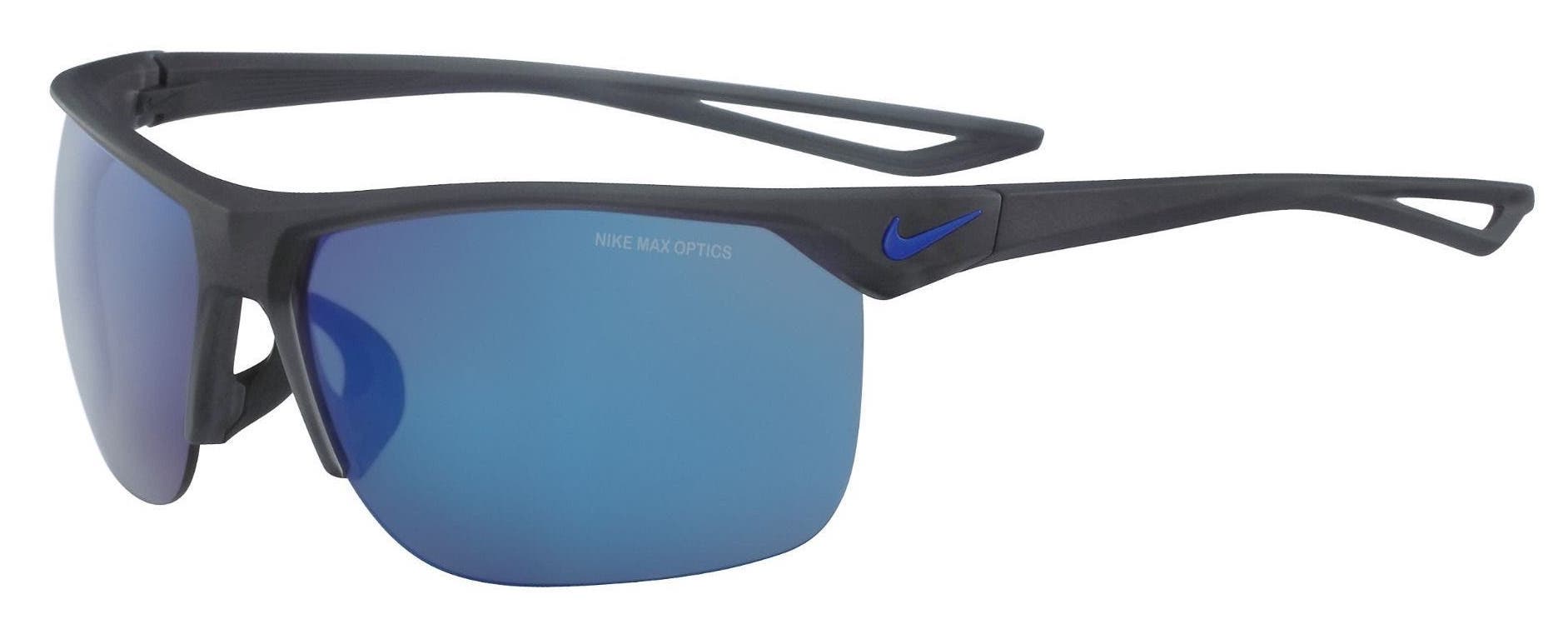 Nike Trainer running sunglasses in matte grey with blue mirror lenses.