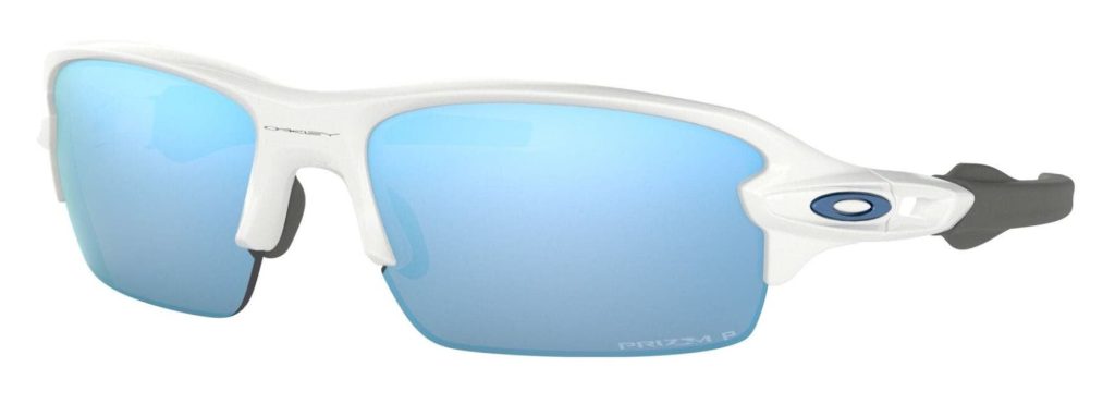 Oakley Flak XS junior polarized sunglasses in white with PRIZM™ polarized blue lenses.