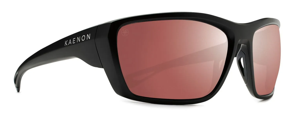 Kaenon Arcata prescription fishing sunglasses in matte black with prescription copper lenses.