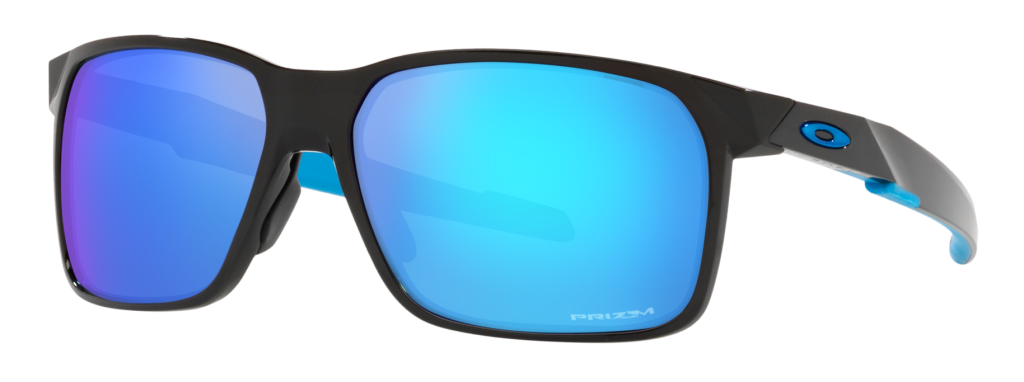 Oakley Portal X prescription sunglasses for driving in black with PRIZM sapphire blue lenses.