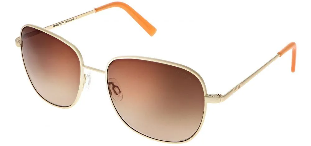 Randolph Engineering Cecil prescription sunglasses in gold with brown lenses.