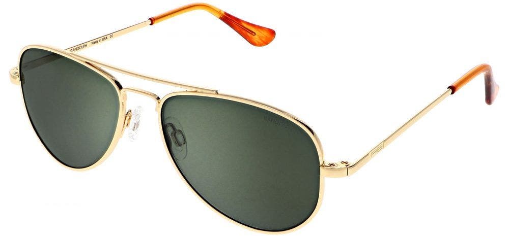 Randolph Engineering Concorde sunglasses in gold with grey green lenses. 