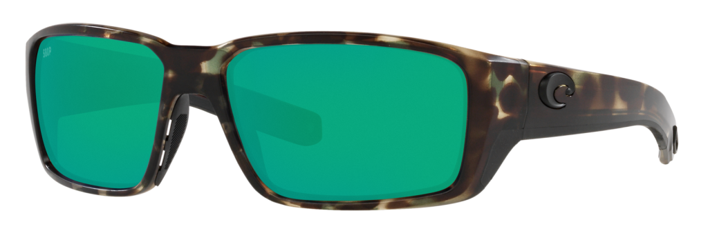 Costa Fantail PRO sunglasses with green mirror polarized lenses.