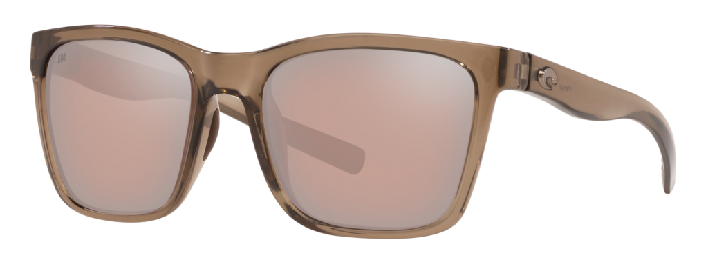 Costa Panga sunglasses in taupe transparent crystal with copper silver mirror polarized lenses.