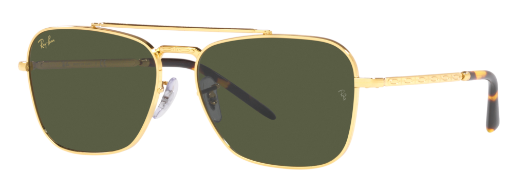 Ray-Ban RB3636 New Caravan aviator sunglasses in gold with green g-15 lenses.