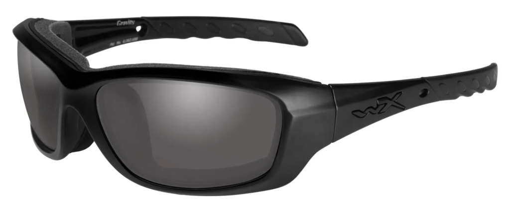 Wiley X Gravity sunglasses in black ops matte black with grey lenses.