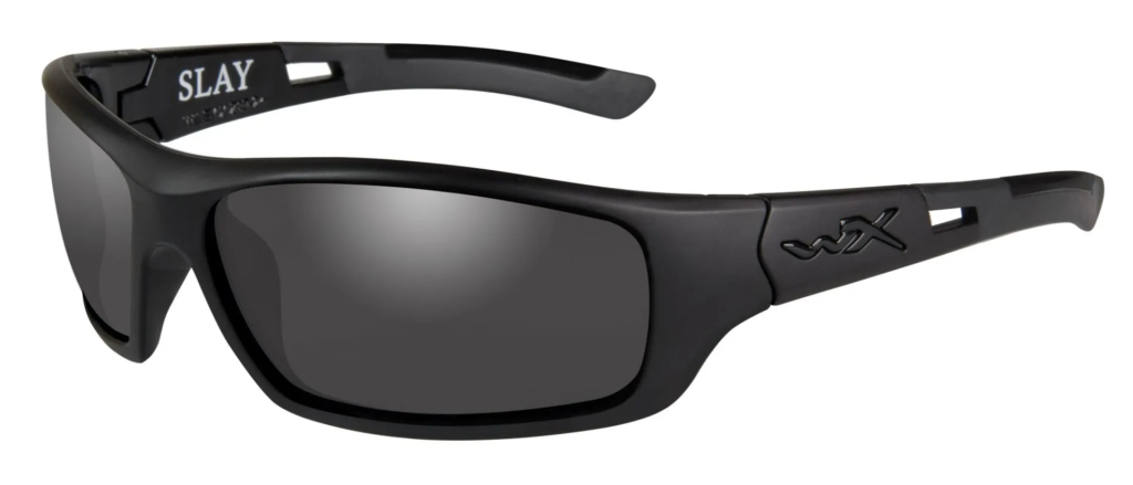 Wiley X Slay prescription sunglasses in matte black with grey lenses.
