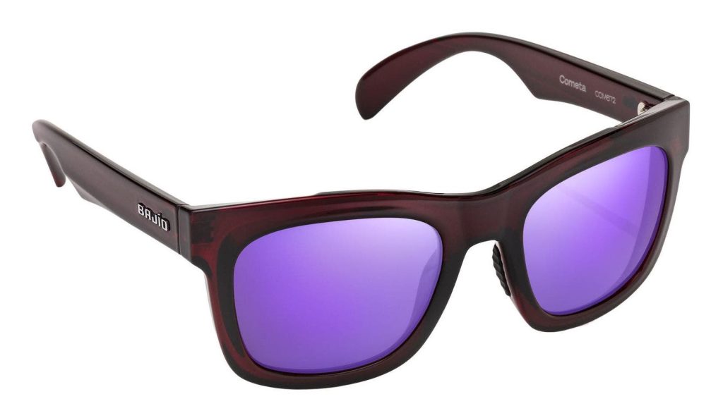 Bajío Cometa sunglasses in purple gloss with violet mirror polarized lenses.