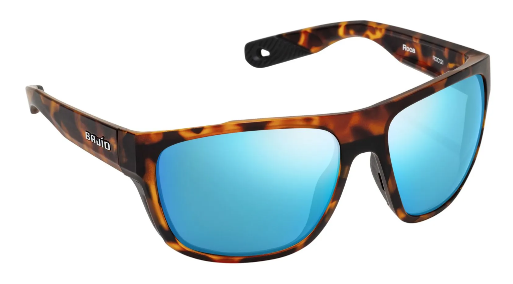 Bajío Roca sunglasses in tortoise with blue mirror lenses.