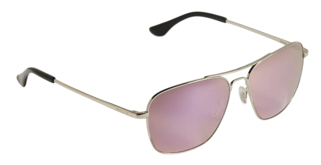 Bajío Snipes aviator sunglasses in silver with rose mirror polarized lenses.