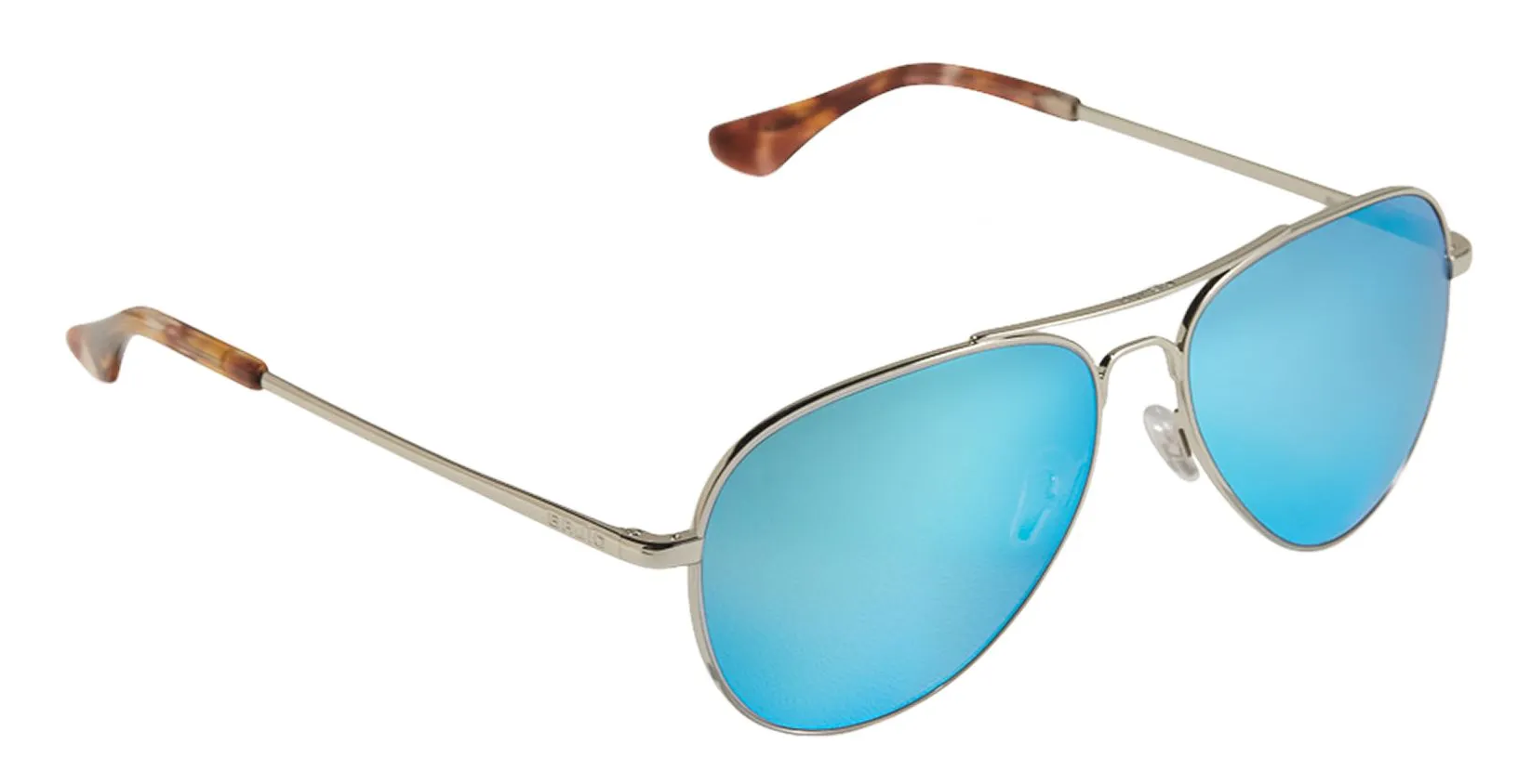 Bajío Soldado sunglasses in silver with aviator blue mirror lenses.